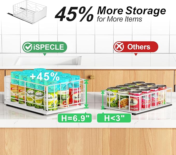 iSPECLE Pull Out Cabinet Drawer - For (12" - 36") Wide Cabinet, No Drilling Ideal for Renter, Easy Slide Out Access Items No More Digging, Large Capacity Store More for Kitchen Pantry Bathroom, 1 Pack