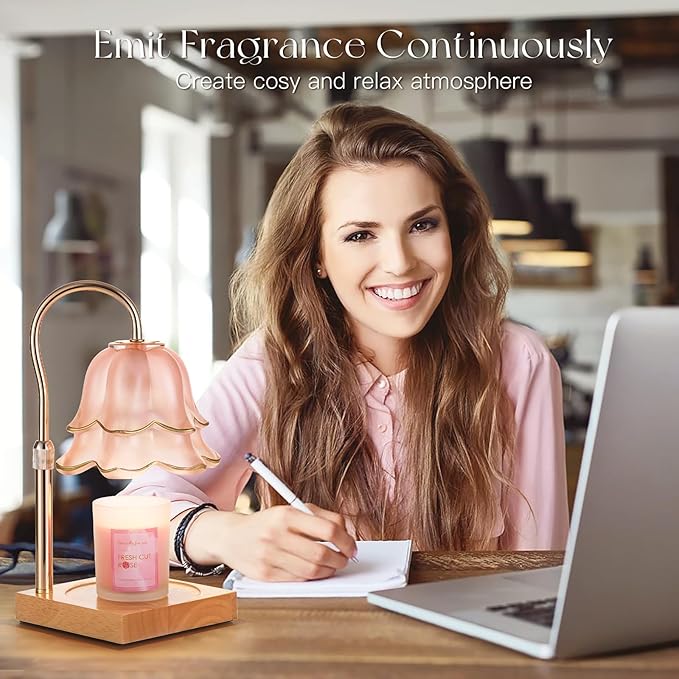 Candeldo Mom Birthday Gifts for Women: Candle Warmer Lamp with Scented Candles Dimmable Pink Flower Wax Warmer with Timer Mothers Day Housewarming Gift