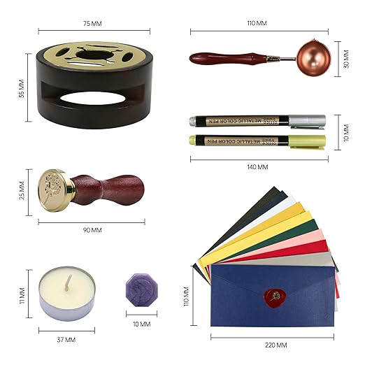 TRINIDa Wax Seal Kit, Premium Wax Seal Stamp Kit with 24 Colors 624 Pcs Beads, Metallic Pens, Warmer, Spoon and Tea Candles for Wedding Invitation, Letter Envelope, Gift Cards & DIY Crafts