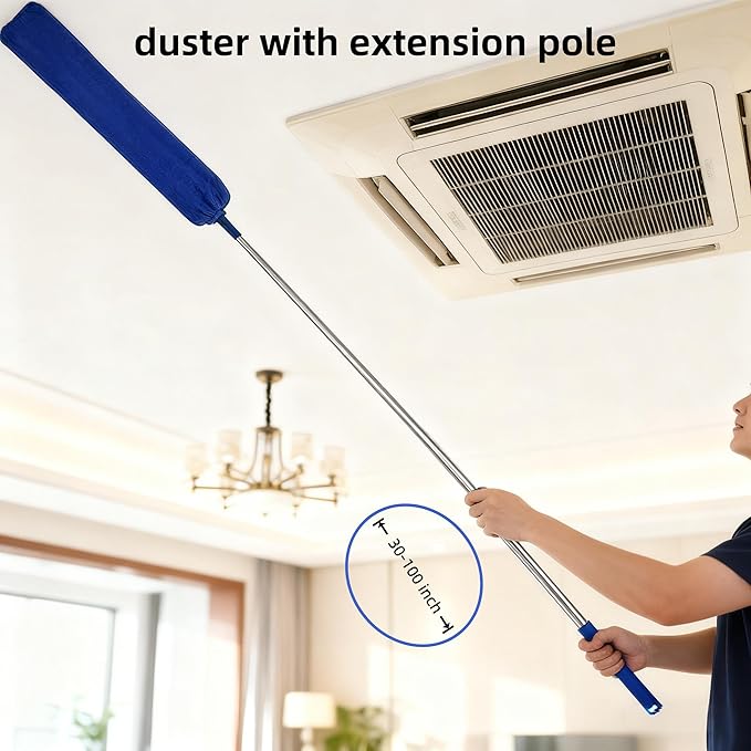 Retractable Gap Dust Cleaner Under Appliance Cleaning Tool, GMLRKY Flat Duster for Under Refrigerator Fridge Stove Couch Bed, Skinny Thin Duster for Tight Spaces (Green)