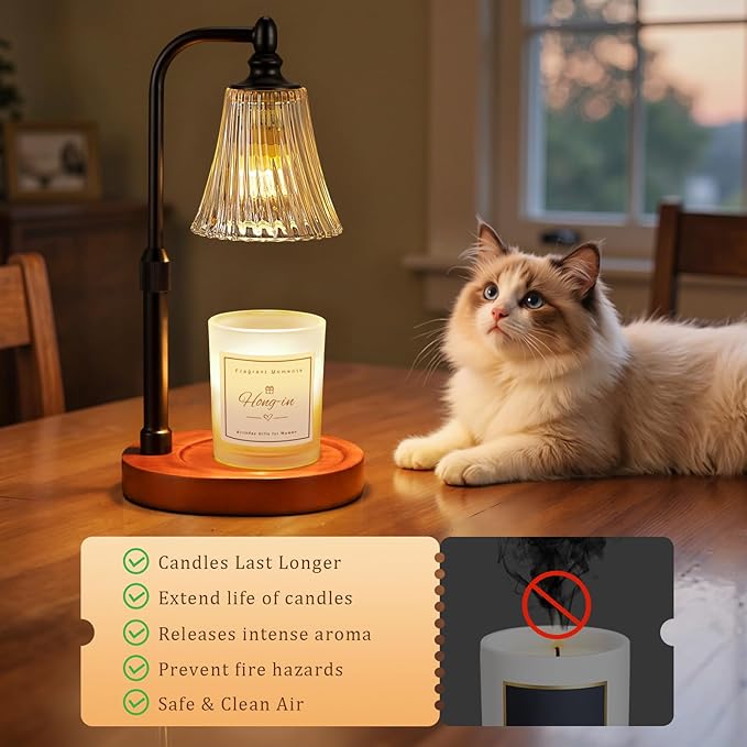 Black Walnut Candle Warmer Lamp with Timer Dimmable,Birthday Gifts for Women,Adjustable Height Wax Melt Warmer for Jar Candles,House Warming Gifts New Home,Ideal for Office,Dorm,Bedroom Home Decor
