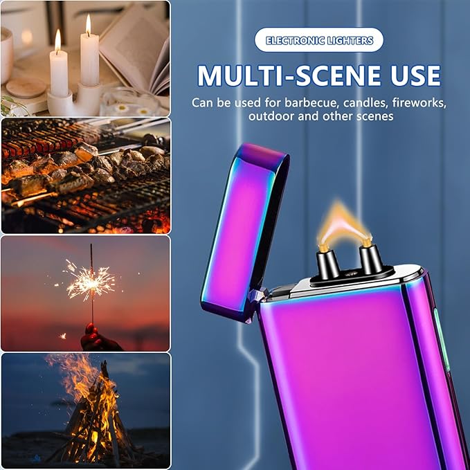 SKRFIRE Plasma Lighter Arc Lighters USB Rechargeable Lighter Windproof Electric Lighters with Multi-Mode Flashlight, Digital Battery Display, Perfect for Camping, BBQ & Outdoor Survival（Color）