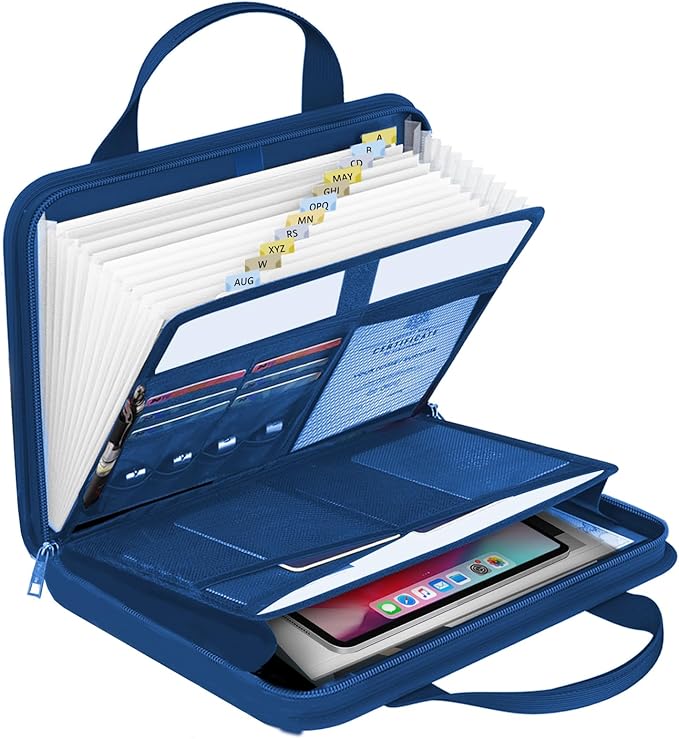 onvvippiv File Organizer Fireproof Expanding Accordion File Folder with Zipper Labels13 Pockets Document Organizer Holder Storage Box Bag for Business Office Receipt Home Travel