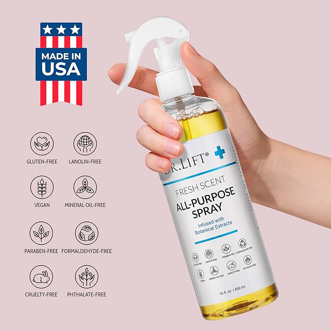 DR. LIFT All Purpose Spray Cleaner, Multi Surface Cleaning Spray with Essential Oils for Kitchen and Bathroom, Natural Household Cleaner for Everyday Use, Eco Friendly, Fresh Scent, 16 Fl Oz