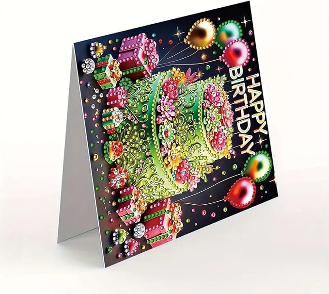 DoxQcs 5D Diamond Art Painting Greeting Cards Kit, DIY Cards for Blessings Congratulations Gifts, Greeting Card Set for Birthday Thanksgiving Day Christmas Halloween-Birthday Cake-1