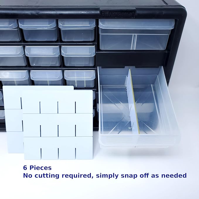 (6-Pack) Large Drawer Configurable Length Dividers compatible with Akro-Mils Plastic Storage Craft Cabinets, (Dividers Only)