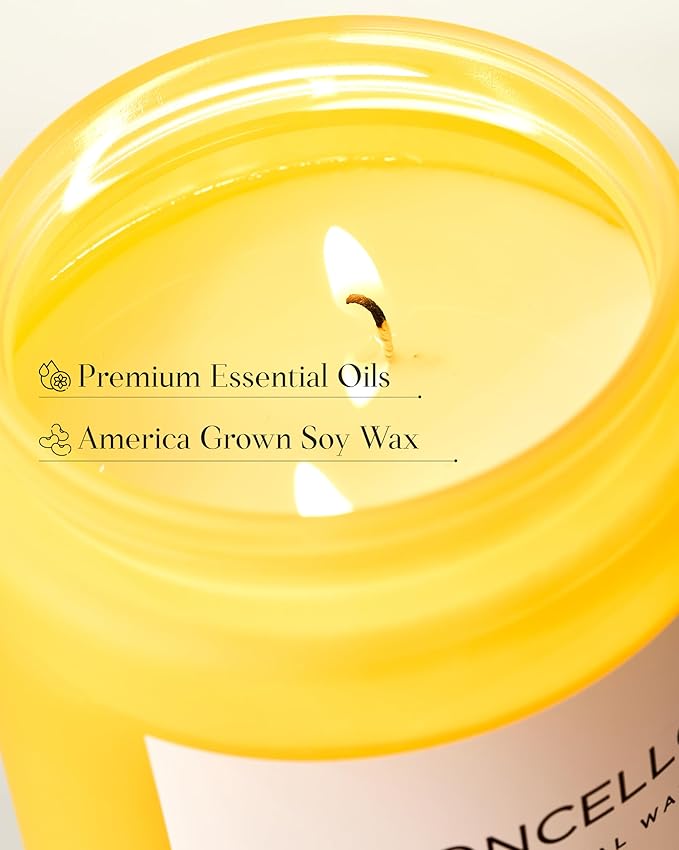 M&SENSE Limocello Summer Scented Candle, 19.4oz 110 Hours Long Burning Time, Natural Soy Wax, Non Toxic, 2 Wick, Strong Scent for Large Room Home Decor, Gifts for Mother's Day, Yoga, Spa, Meditation