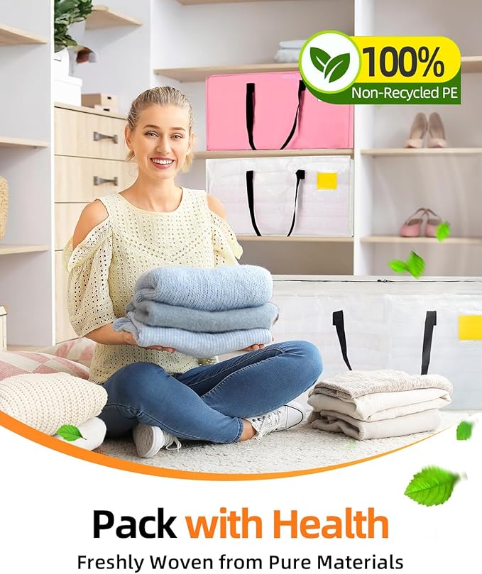6 Pack Extra Large Moving Bags, Heavy Duty Packing Bags with Zippers and Handles for Space Saving, Clothes Storage, College Essentials, Travel, Clear