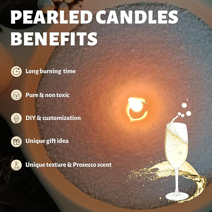 Prosecco Scented White Pearled Candle 18oz Luxury Sand Candle Granulated Wax - 30 Cotton Wicks – Wax for Candle Making Decorative Candles Smooth and Clean Burning Lasts up to 120 Hours