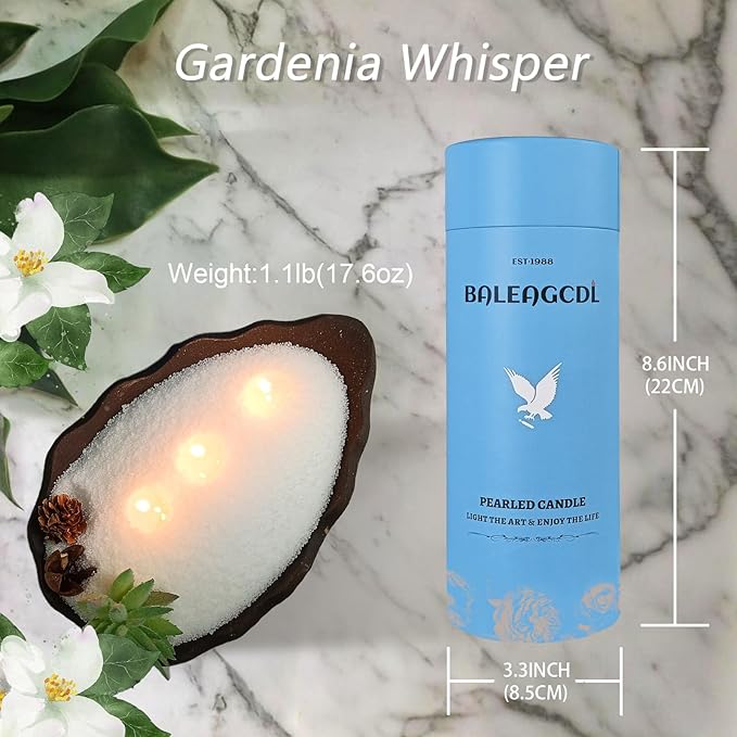 Pearled Candles with 30 Wicks - 18 Oz YUKCAXDLS Gardenia Whisper Scented DIY Pearleds Wax Refillable for Making Lasts up to 100+ Hours of Steady Burn Smokeless - White