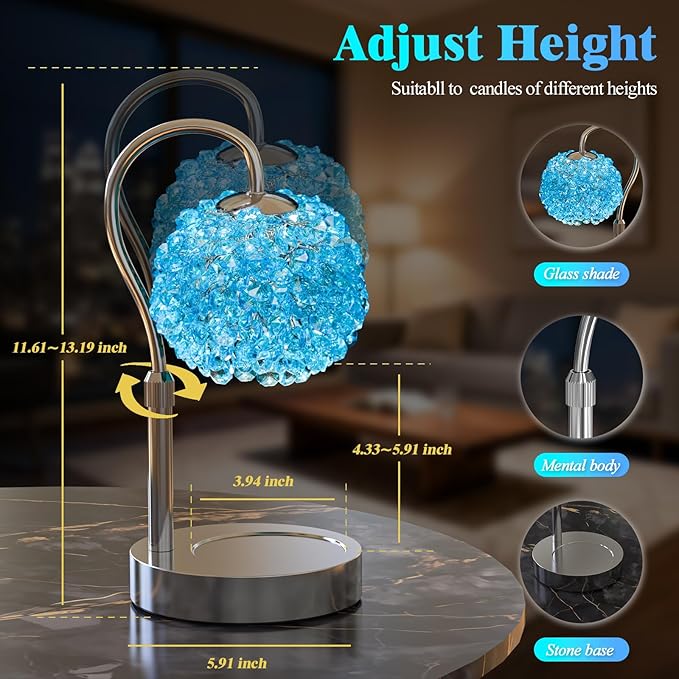 Luxury Candle Warmer Lamp with Timer & Dimmable Brightness, Crystal Gemstone Shade & Premium Base - Adjustable Wax Melt Warmer for Home Decor(Blue)