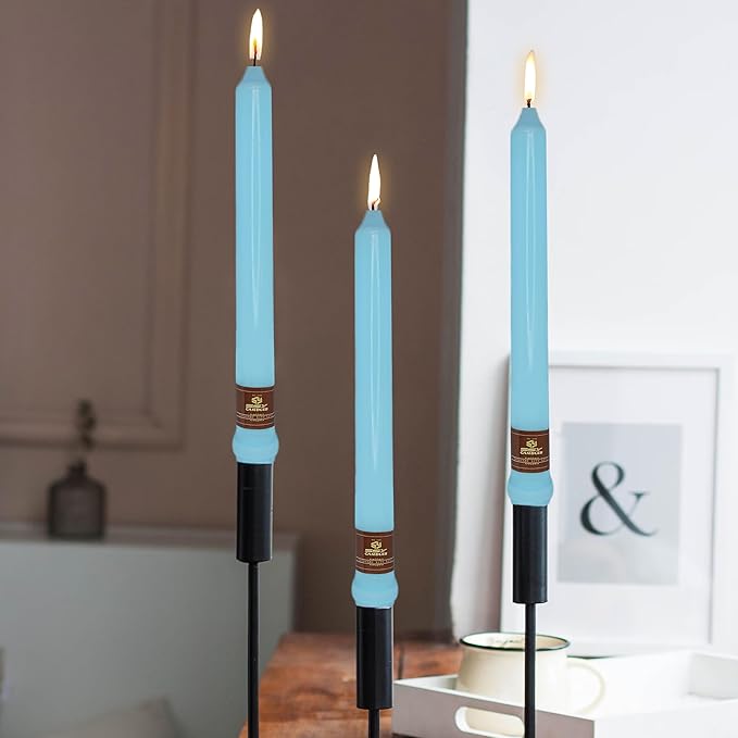 Light Blue Taper Candle 10 Inch Long Candlesticks Unscented Dripless Tapered Candle Set for Home Decor Wedding Party Dinner Candles, 4 Pack