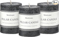 3x4 Inch Black Pillar Candles Set of 3 - Hand-Poured Unscented Candles, Long Clean Burning, Large Big Candle, Smokeless Dripless Candle for Dinner Table, Wedding, Home, Bathroom, Gothic Decor