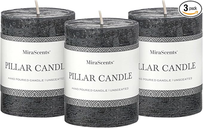 3x4 Inch Black Pillar Candles Set of 3 - Hand-Poured Unscented Candles, Long Clean Burning, Large Big Candle, Smokeless Dripless Candle for Dinner Table, Wedding, Home, Bathroom, Gothic Decor