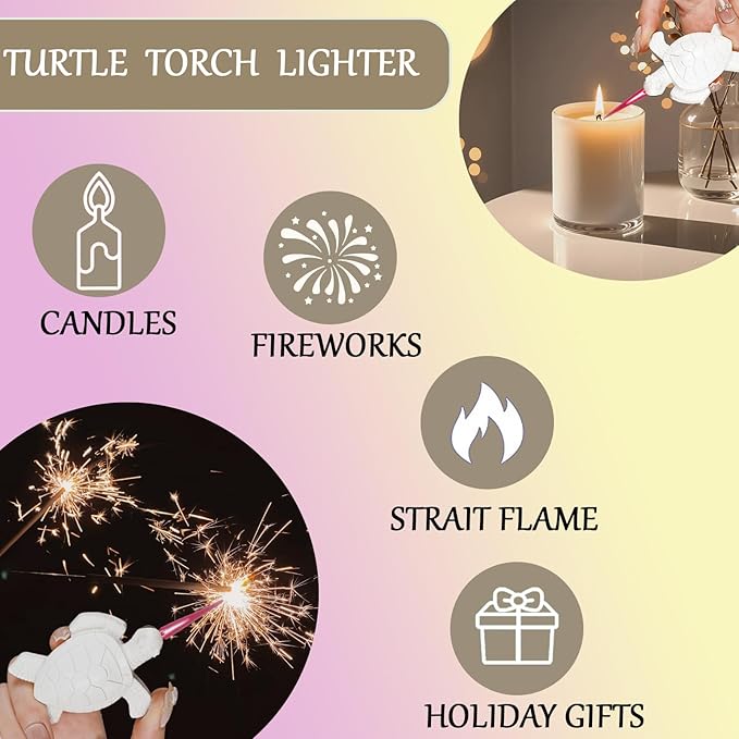 Torch Lighter for Men - Refillable Butane Lighter with Adjustable Jet Flame, Vintage Golden Turtle Design, Unique Desk Decor & Birthday Gift (No Butane Gas) (01)