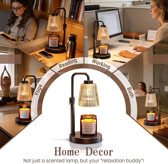 hyrion Candle Warmer Lamp with Timer, Dimmer Adjustable Height Wax Melter Warmer for Scented Jar Candles, Flameless Candle Melter Lamp for Home Decor, Birthday Gifts for Women Mom (2 Bulbs Included)
