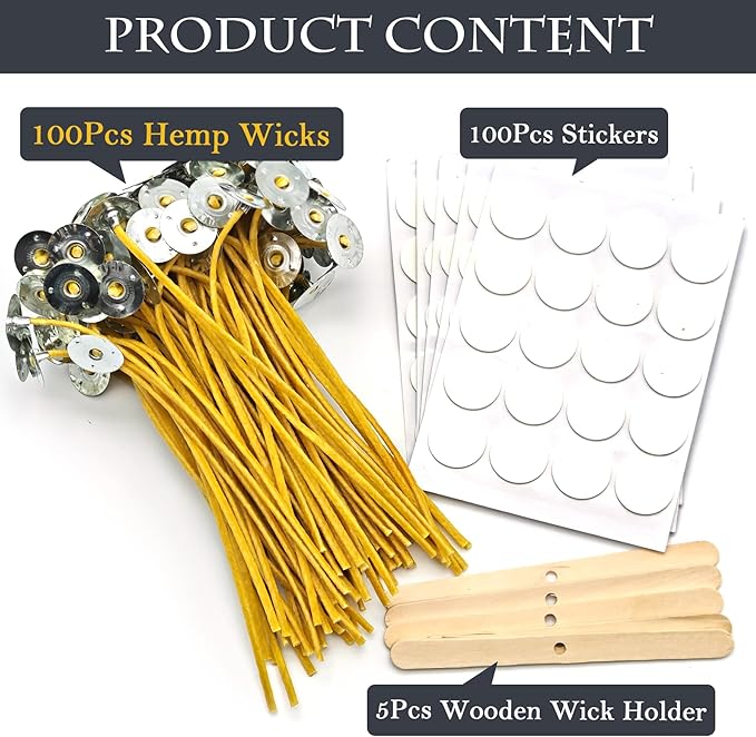15cm Hemp Candle Wicks 100Pcs, Hemp Braided Wick for Handamde Candle Making, Pre-Waxed with Beeswax