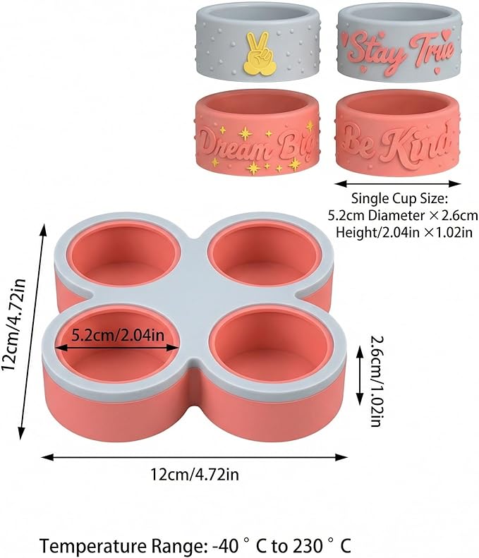 4-Cavity Silicone Candle Mold, Embossed Candle Holder Mold with English Words, Hand Gestures & Polka Dots for DIY Pillar Candles, Resin, Soap, Plaster - Make Elegant Home Decor（5524）
