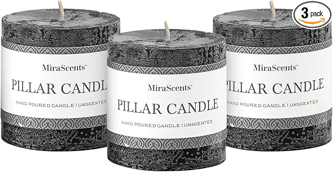 3x3 Inch Black Pillar Candles Set of 3 - Hand-Poured Unscented Candles, Long Clean Burning, Large Big Candle, Smokeless Dripless Candle for Dinner Table, Party, Home, Bathroom, Gothic Decor