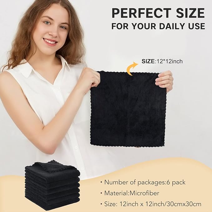 SUNLAND Microfiber Face Cloth Reusable Makeup Remover Facial Cleansing Towel Ultra Soft Face Washcloth 12inchx12inch 6 Pack Black
