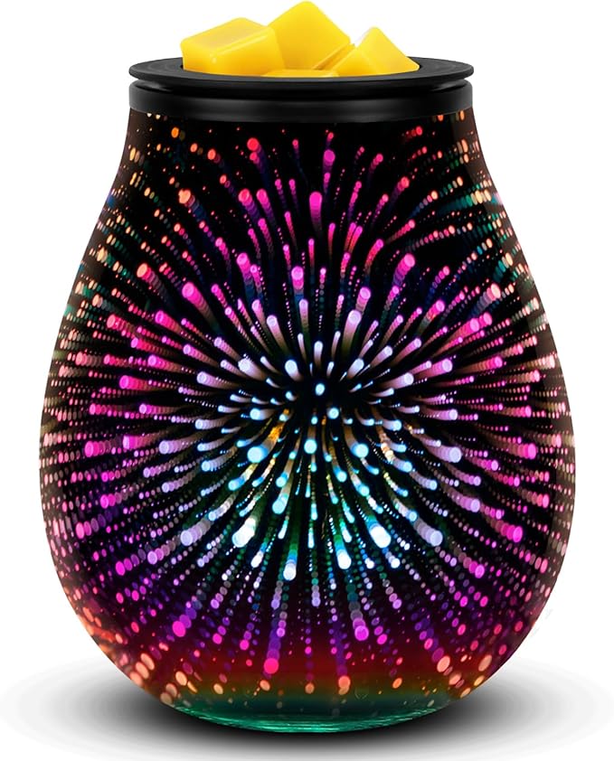 EQUSUPRO Wax Melt Warmer Wax Melter Wax Burner for Scented Wax Electric Fragrance Warmer for Wax Cubes & Tarts, Vivid 3D Design 7 Colors LED Light Gift & Decor for Home Office Studio (Fireworks-PTC)