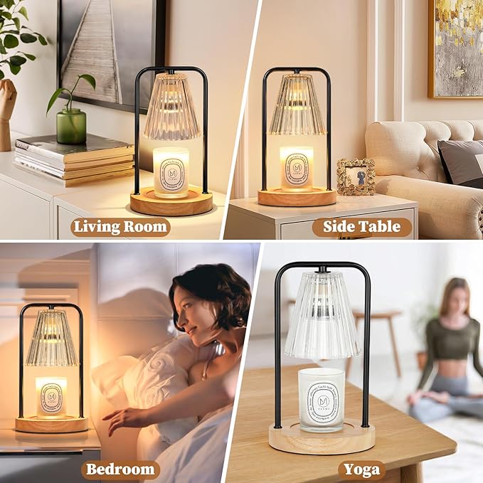 Candle Warmer Lamp with Timer, Electric Candle Lamp Warmer for Jar Candles, Dimmable Wax Melt Warmer with 2 Bulbs, Mom Christmas Gifts Birthday House Warming Gifts New Home, Vintage Home Bedroom Decor