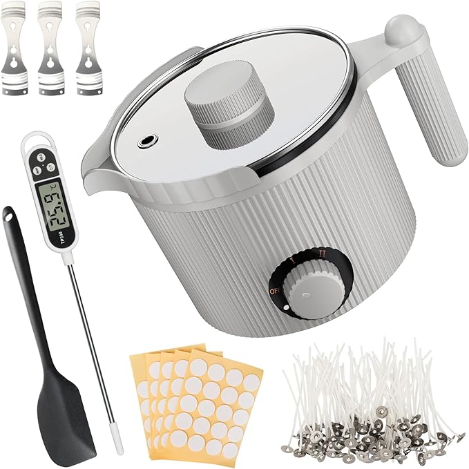 venpow Candle Wax Melter with Pour Spout, Candle Making Kit for Adult Beginners, for Candle Making, Set Includes Wax Melting Pot, Stirring Spoon, Thermometer, Wick, Sticker and Centering Device - Grey