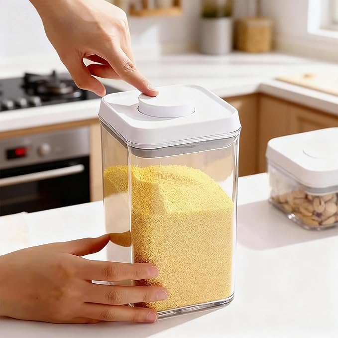 Pop Airtight Food Storage Containers with Lids, Push Button Seal BPA-Free for Kitchen Pantry Organization, 3 Pcs 0.65Qt/0.7Qt/1.8Qt for Cereal, Flour, Sugar, Snacks Dry Food Storage