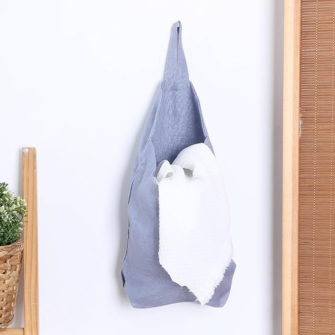 100% Linen Hanging Bags - 2 Pcs, Small Wall Storage Baskets for Kitchen, Bedroom, RV, Camper Organizer, Sewing Room, Nursery, Kids Room, Blue