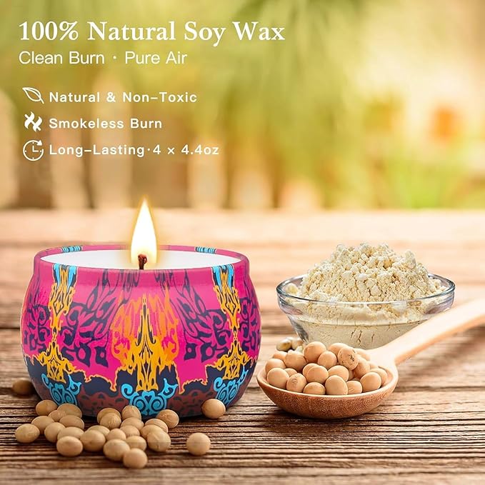 Candles Gift Set for Women, 4 Pack Scented Candles with 8% Essential Oils, 120H Long Lasting Aromatherapy Candles for Home Relaxation