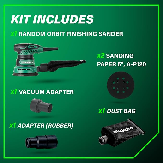 Metabo HPT 5-Inch Random Orbit Finishing Sander, Variable Speed, Palm-Style Comfort Grip, 230W 2.8 Amp Motor, 9,000-13,000 RPM, Dust Collection Hose Connector, Compact and Lightweight Design, SV13YST