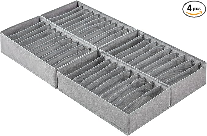 Qozary 4 Pack Drawer Organizers, 10 Grids Foldable Dresser Organizers for Clothing, Folded Clothes, T-shirt, Tank Tops, Camisoles, Underwear, Leggings, Baby Clothes