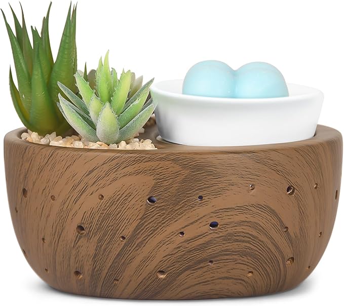 Ceramic Wax Melt Warmer with Japanese Design, 4-in-1 Electric Wax Warmer with PTC Heating Plate and 7-Color LED Lights, Succulent Bowl for Wax Melting, Oil Diffusion, Home Office Spa Decor