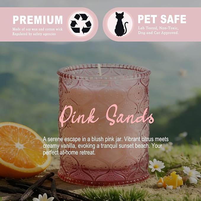 Pink Sands Scented Candle for Mother's Day, Melon & Osmanthus Jar Candle Natural Soy Candles for Home Scented, 60 Hour Candle in Glass for Women, Friends, Family, Colleagues