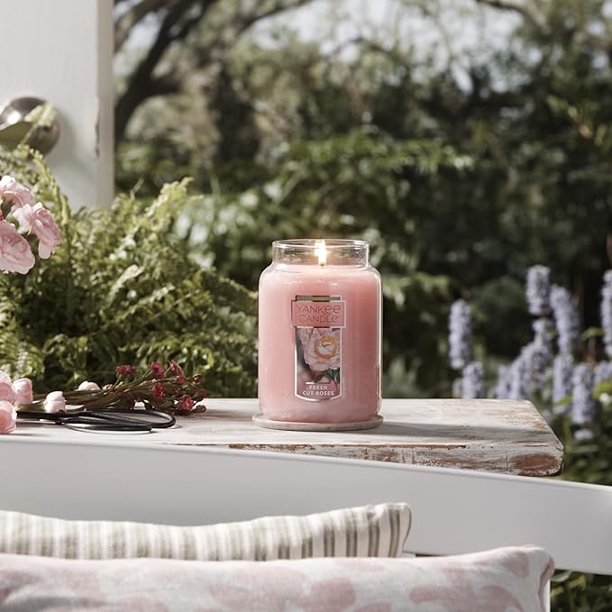 Yankee Candle Fresh Cut Roses Scented Premium 22oz Single Wick Candle Over 110 Hours of Long-Lasting Aroma Ideal for Home Decor Gifting and Events Classic Large Jar Pink