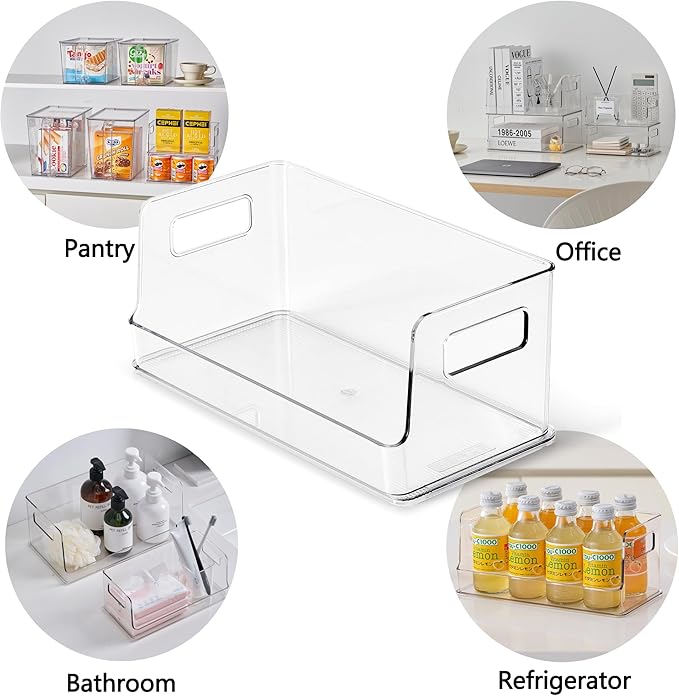 vacane 13" Wide Stackable Storage Bins Open Front, Towel Storage Shelf Snack Organizer Basket for Household Cabinets, Pantry, Kitchen, Bathroom, 2 Pack