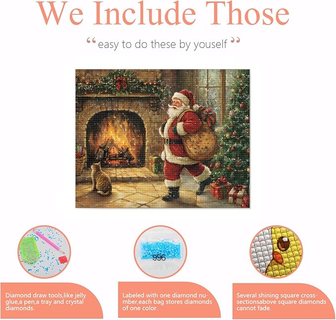IMLQJES Diamond Art Kits for Adults Santa - Christmas Diamond Painting Santa Claus Carrying Bag Full Drill Square Rhinestone Cross Stitch Embroidery Diamond for DIY Wall Decor 16x20 Inch