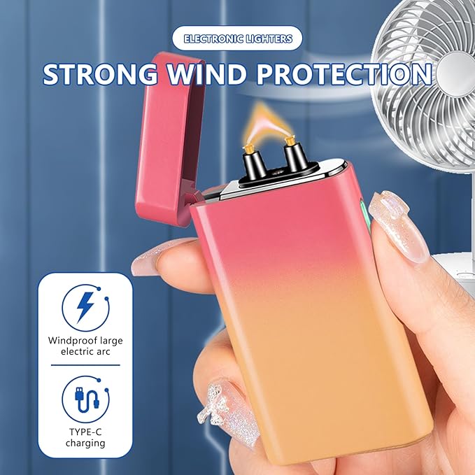 SKRFIRE Plasma Lighters Arc Lighter USB Rechargeable Lighters Windproof Electric Lighter with Multi-Mode Flashlight, Digital Battery Display, Perfect for Camping, BBQ Outdoor Survival（Pink Orange）
