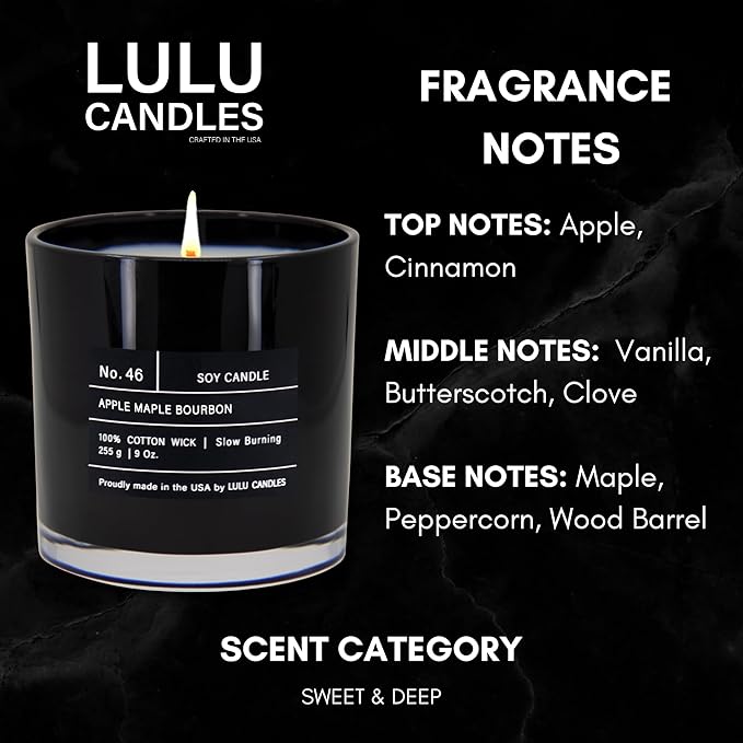 Lulu Candles | Apple Maple Bourbon Candle | Smells Like Fall | Luxury Scented Soy Jar Candle | Hand Poured in The USA | Highly Scented Long Lasting (9 Oz.)