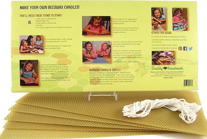 Make Your Own Beeswax Candle Starter Kit - Includes 5 Full Size 100% Beeswax Honeycomb Sheets in Natural and Approx. 6 Yards of Cotton Wick. Each Sheet Measures Approx. 8" x 16 1/4".