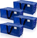 DURASACK Heavy Duty Moving Bag Storage Container Duffle Bag with Zipper, Reinforced Carry Straps and Backpack Straps, Made of Rugged Woven Polypropylene, Pack of 4, Blue
