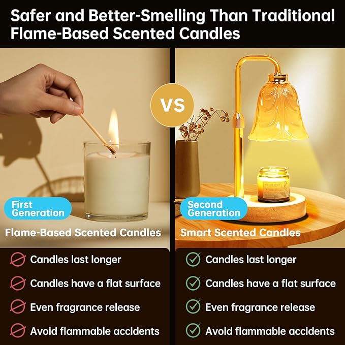 Candle Warmer Lamp with Timer Dimmable, Adjustable Height, House Warming Gifts New Home Decor, Mothers Day Birthday Gifts for Mom Women, Bedroom Decor with 2 Bulbs (Petals Holiday)
