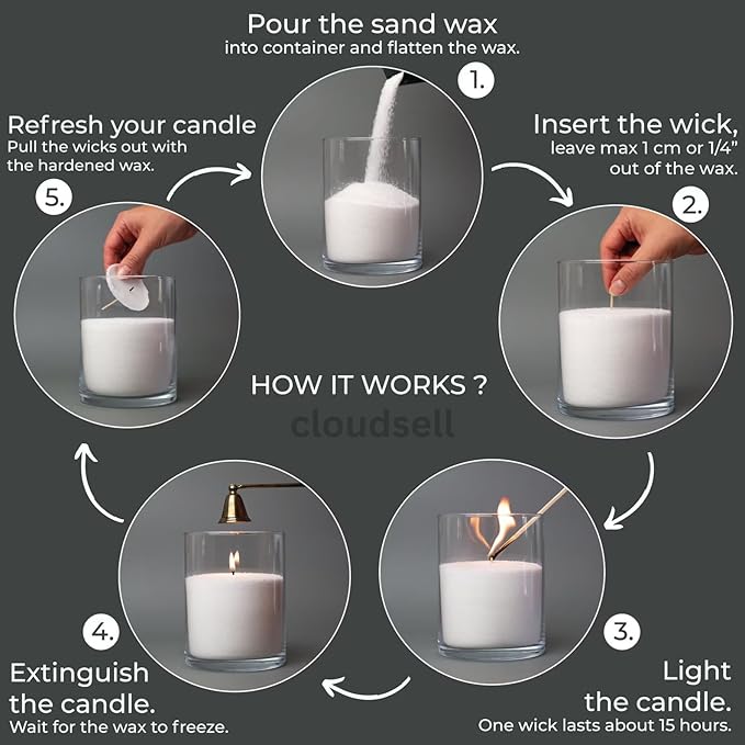 Diablos Customized Powder Candle Making Kit, 200GM Wax with 20 Wicks Refillable Beaded Wax Sand DIY Pearled Candle All Natural Reusable Candle Making Kit Self Extinguish Candle for Home Decor, White