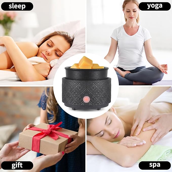 MOCOSA Wax Melt Warmer for Scented Wax,3-in-1Ceramic Wax Warmer Fragrances Candle Oils, Home Fragrance Burner,Electric Candle Warmer for Mom Women(Black)