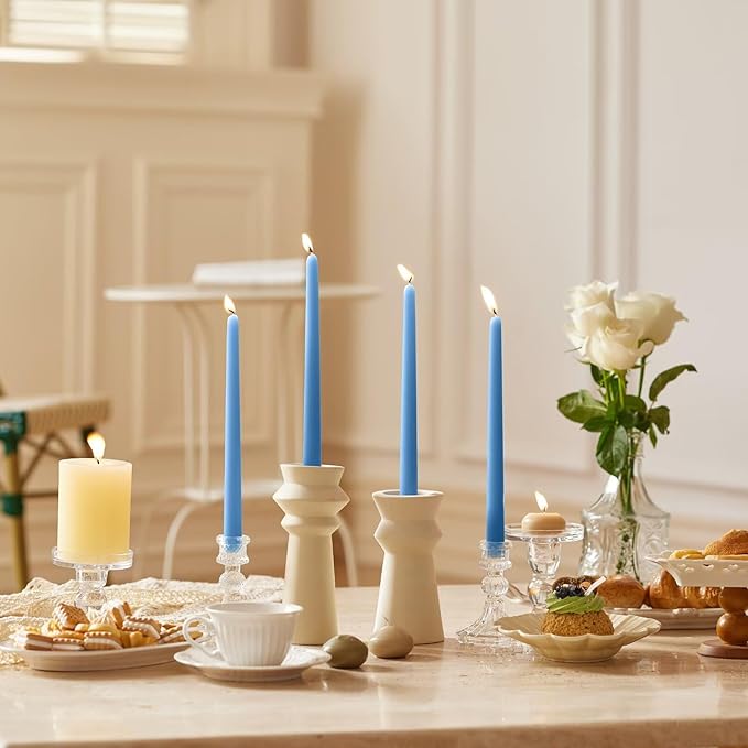 12-Inch Tall Dripless Taper Candles Set of 4 - Baby Blue Tapered Candles, Perfect for Spring - Smokeless, Unscented, Long Burning - Hand Poured, Colored Tall Candlesticks - Light Blue
