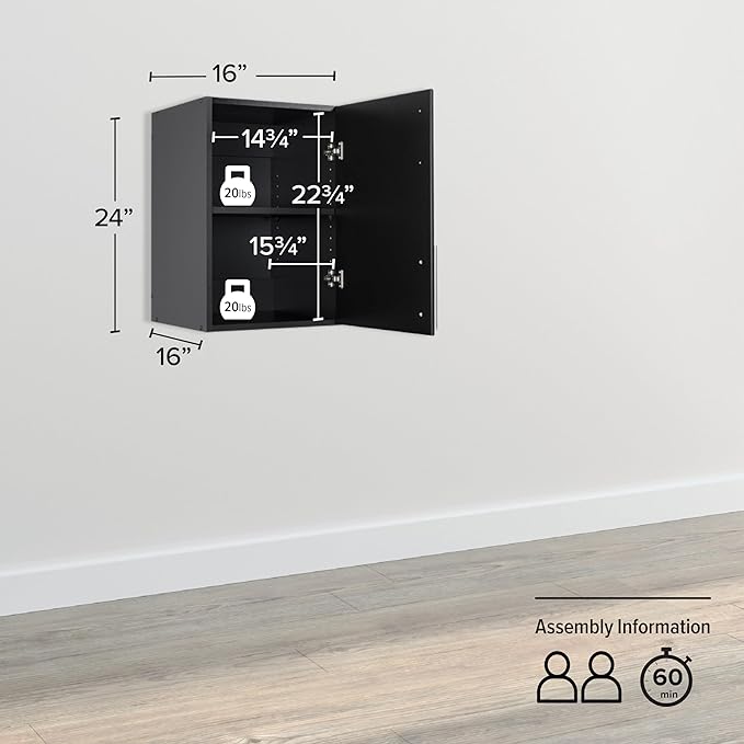 Prepac Elite 16" Stackable Wall Cabinet in Black