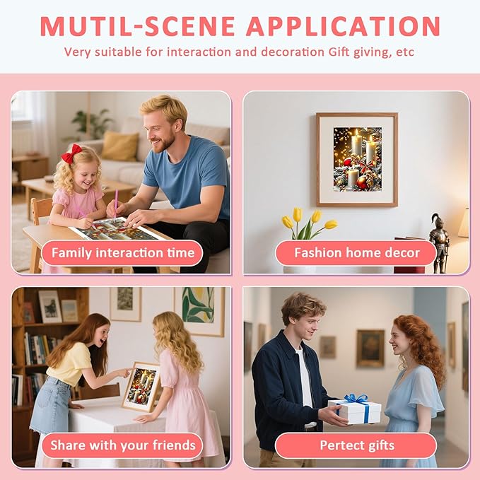 Skyboda 4 Pack Christmas Diamond Art Kits for Adults Beginners, 5D Full Drill DIY Diamond Dot Gem Art Kit Wall Home Decor Arts Craft 12x16 inch(Candles Truck Snowman Cardinal)