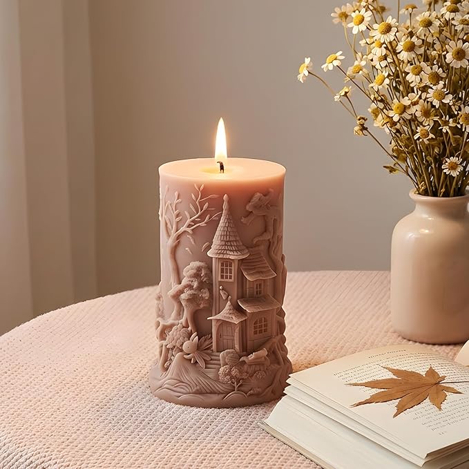 XIAOSHUI Tower Magic House Cylinder Candle Molds Forest House Candle Silicone Mold for Candles Making Resin Casting Aromatherapy Candles Gypsum Craft Home Decorate