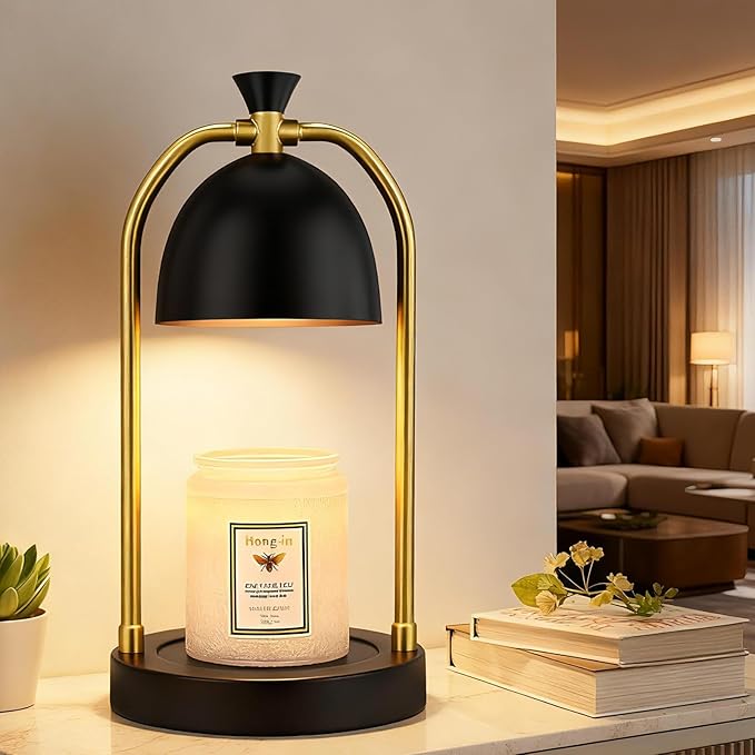 Hong-in Candle Warmer Lamp - with Timer & Dimmable, Cozy Birthday Gift for Women Mom, Modern Home Decor House Warming Gifts Wax Melt Warmer for Jar Candles with 2 Bulbs (Black)