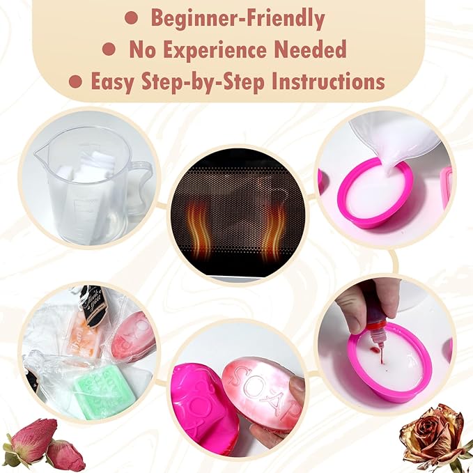 Soap Making Kit for Adults & Kids, Melt and Pour Soap Making Supplies with Shea Butter & Clear Base, 6 Silicone Molds, Colors, Fragrances, Dried Flowers & Gift Bags – DIY Soap Craft Kit for Beginners